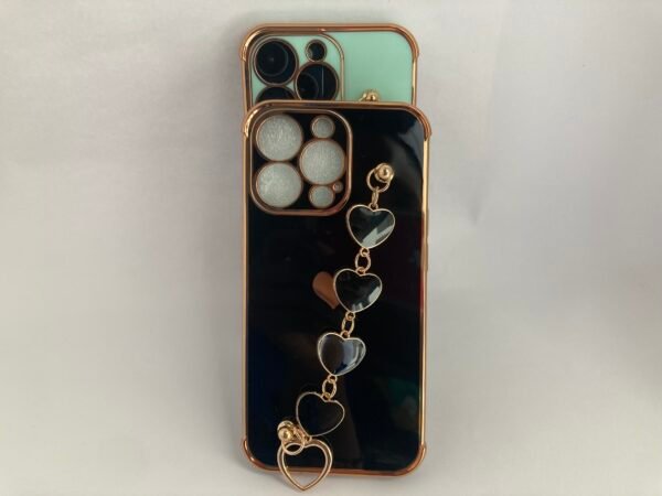 Black and Light Green 6D Side Soft TPU Phone Cases Loving Heart Chain Cover