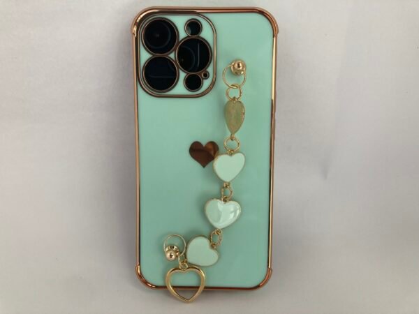 Light Green 6D Side Soft TPU Phone Case Loving Heart Chain Cover