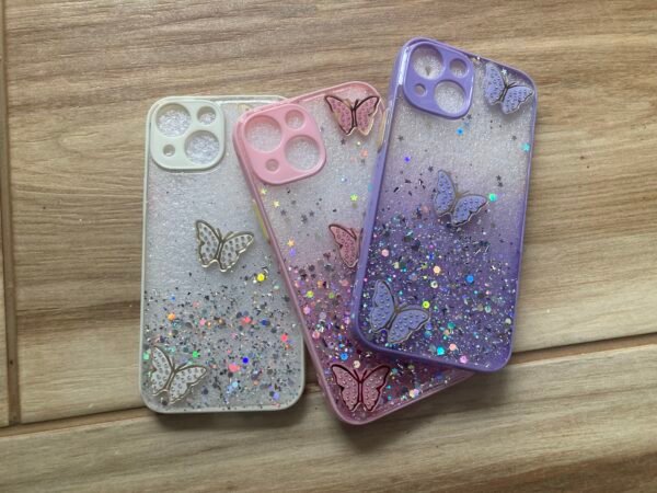 Light Green, Pink, and Purple Fashion Girls Epoxy Butterfly Glitter iPhone Cases