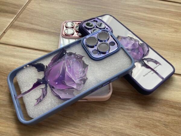 3 Fashion Transparent Print Acrylic Rose Flower iPhone Case on Wooden Floor