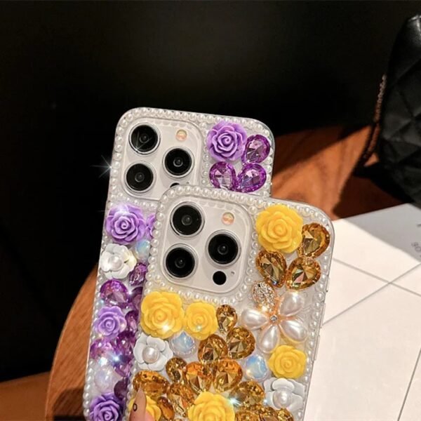 2 Luxury Design Crystal Diamond Pearl Rose Flower iPhone Casea